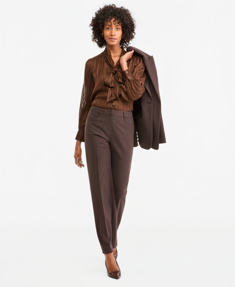 Women's Tie Neck Satin Stripe Long-Sleeve Blouse