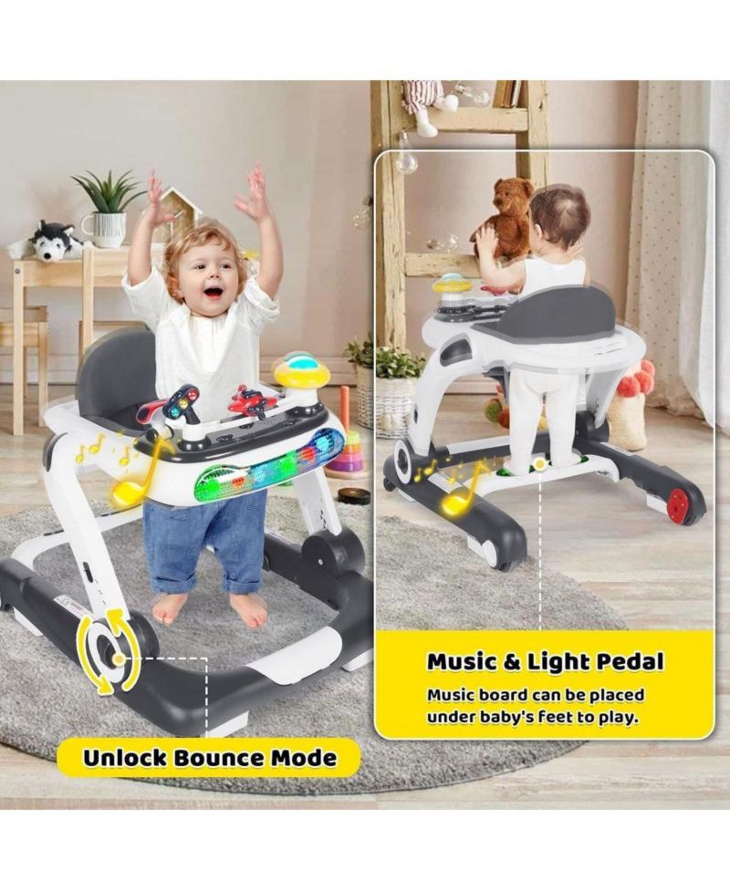 5-in-1 Baby Activity Walker with Music and Lights, Adjustable Height and Safety Bumper