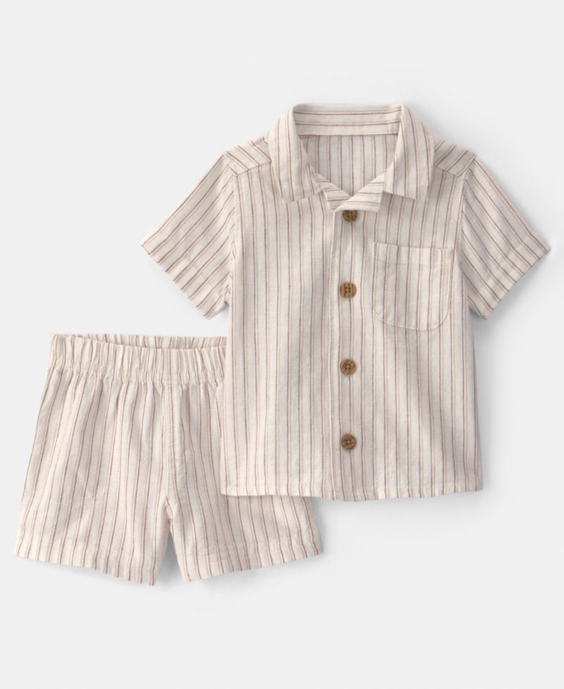 Baby Boys' Collared Stripe Shirt and Shorts, 2-Piece Set