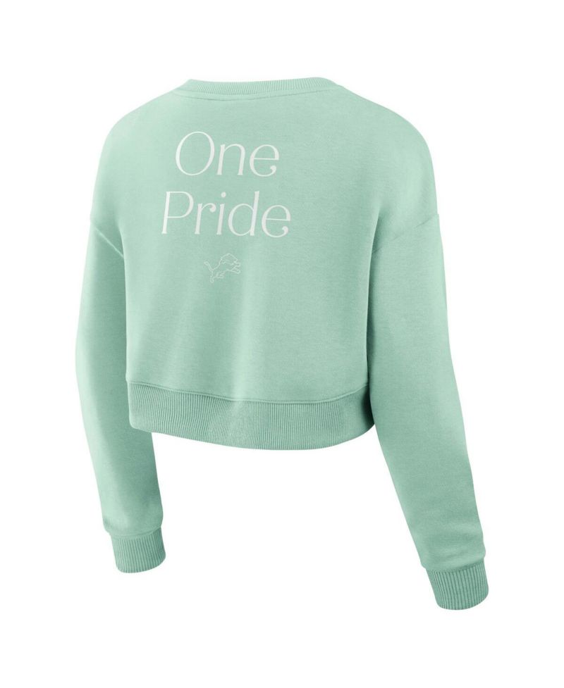 Women's Mint Detroit Lions Studio Cropped Pullover Sweatshirt