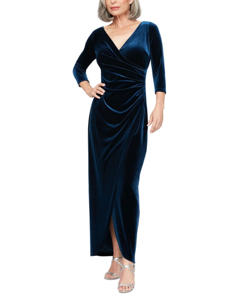 Long Velvet Surplice V-Neckline Dress