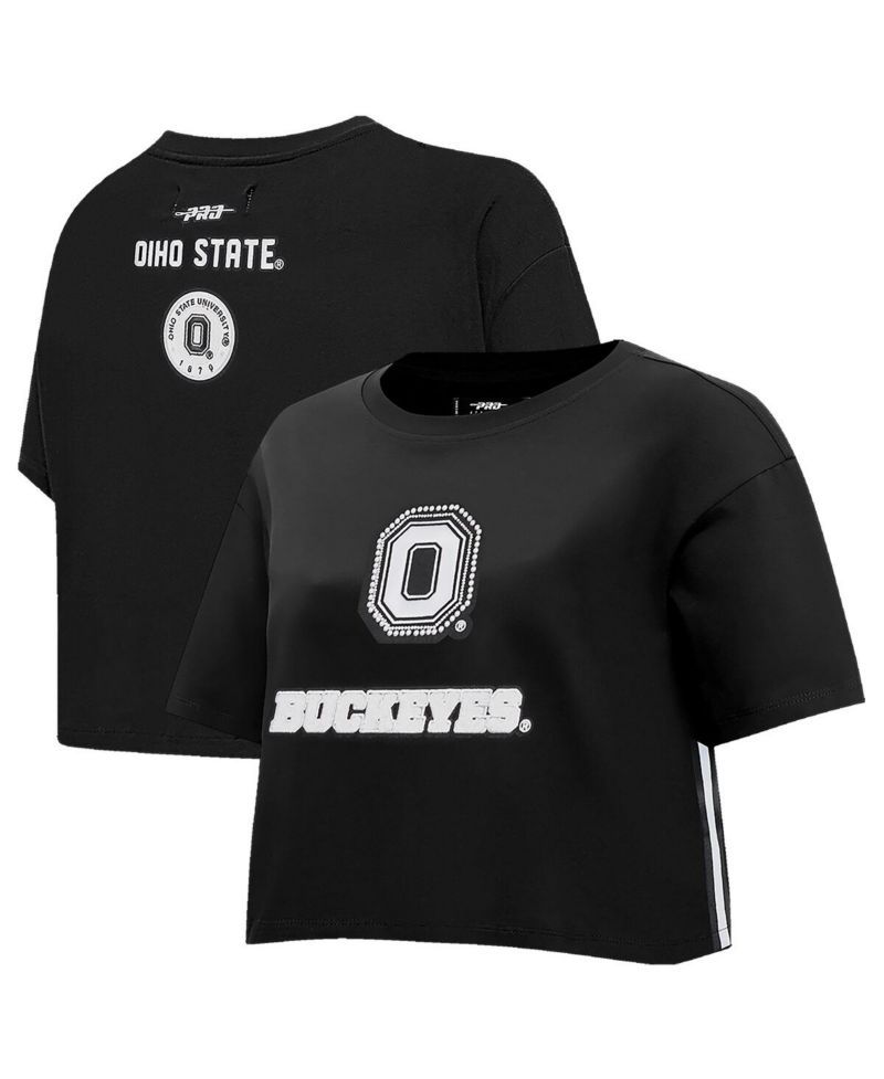 Women's Black Ohio State Buckeyes Rhinestone Boxy Cropped T-Shirt