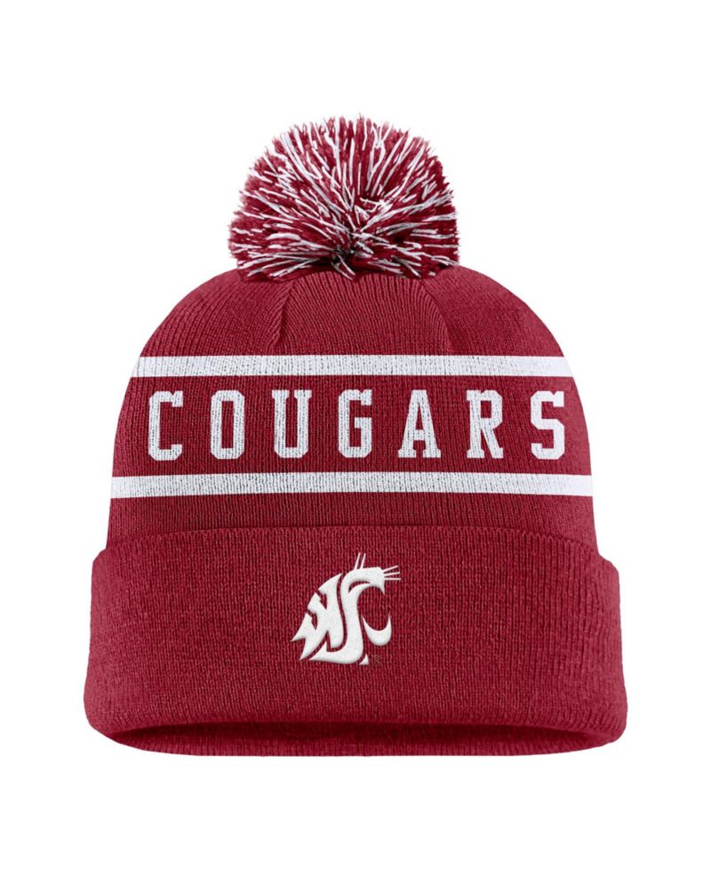 Men's Crimson Washington State Cougars Peak Cuffed Knit Hat with Pom
