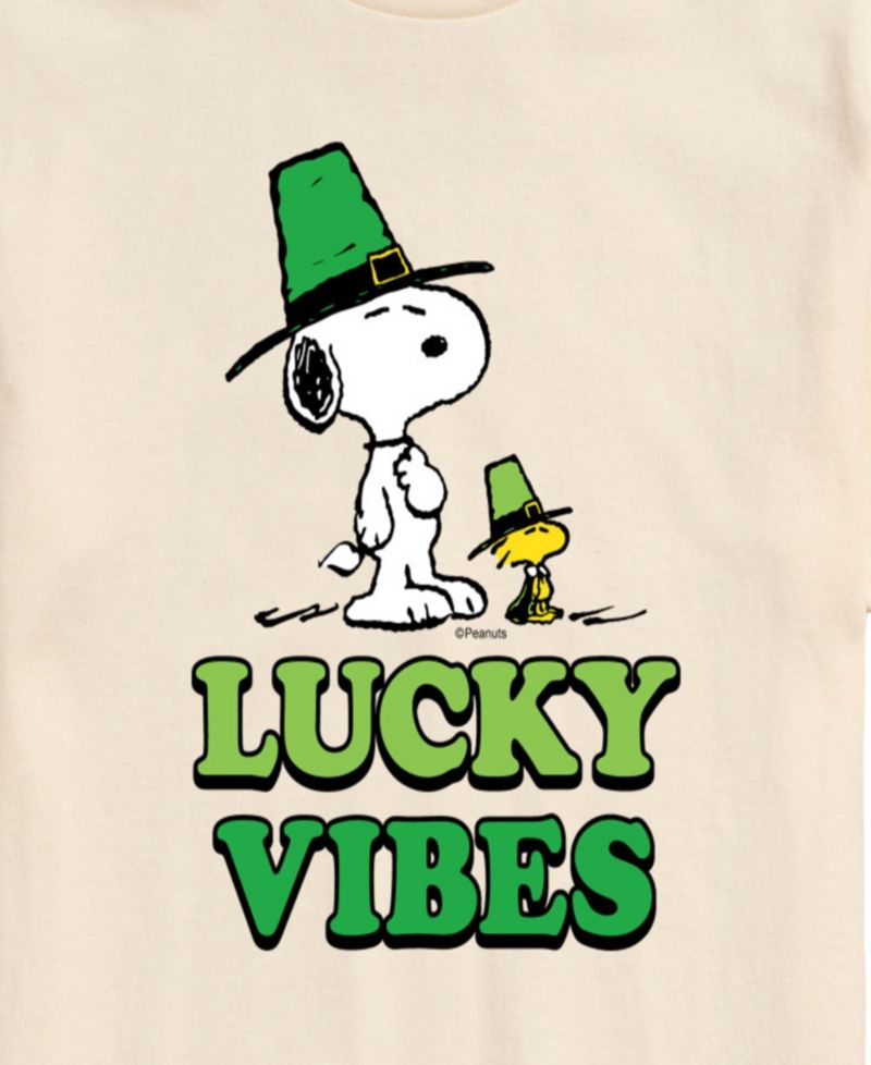 Men's Snoopy and Woodstock Lucky Vibes Short-Sleeve Graphic T-Shirt