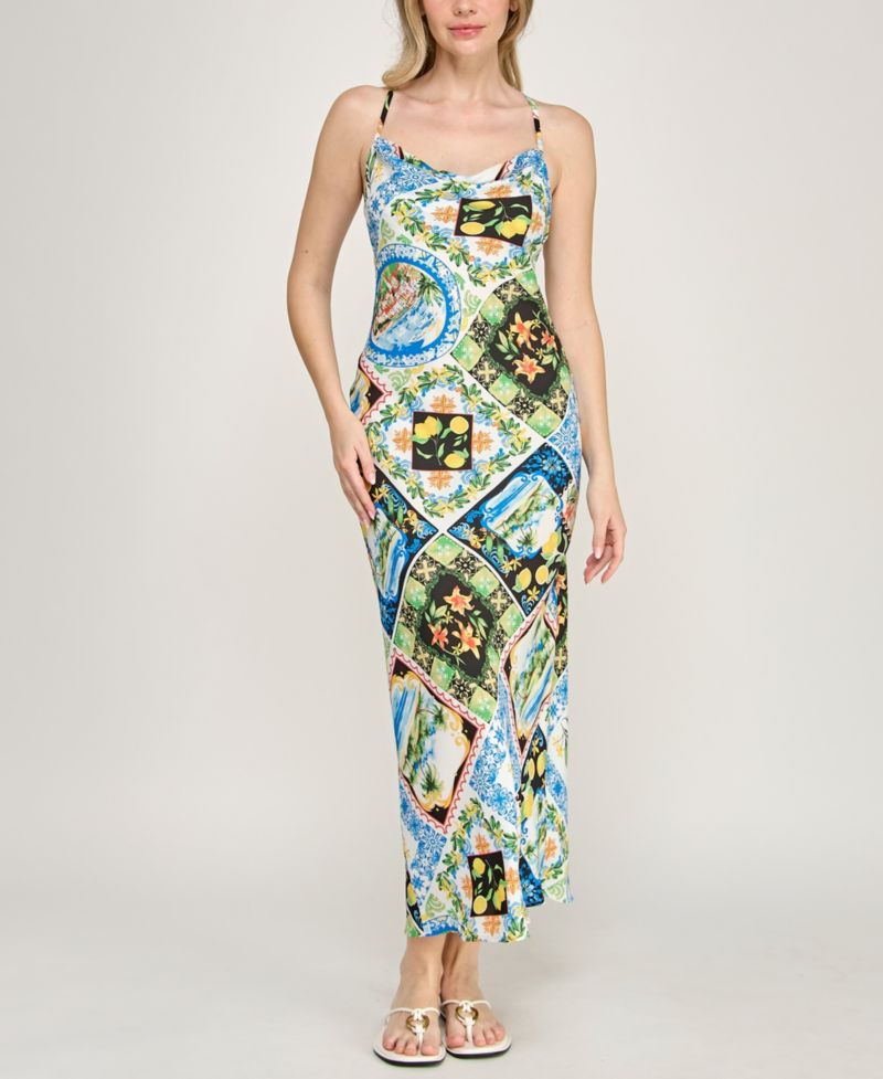 Juniors' Strappy Cowl Neck Midi Dress