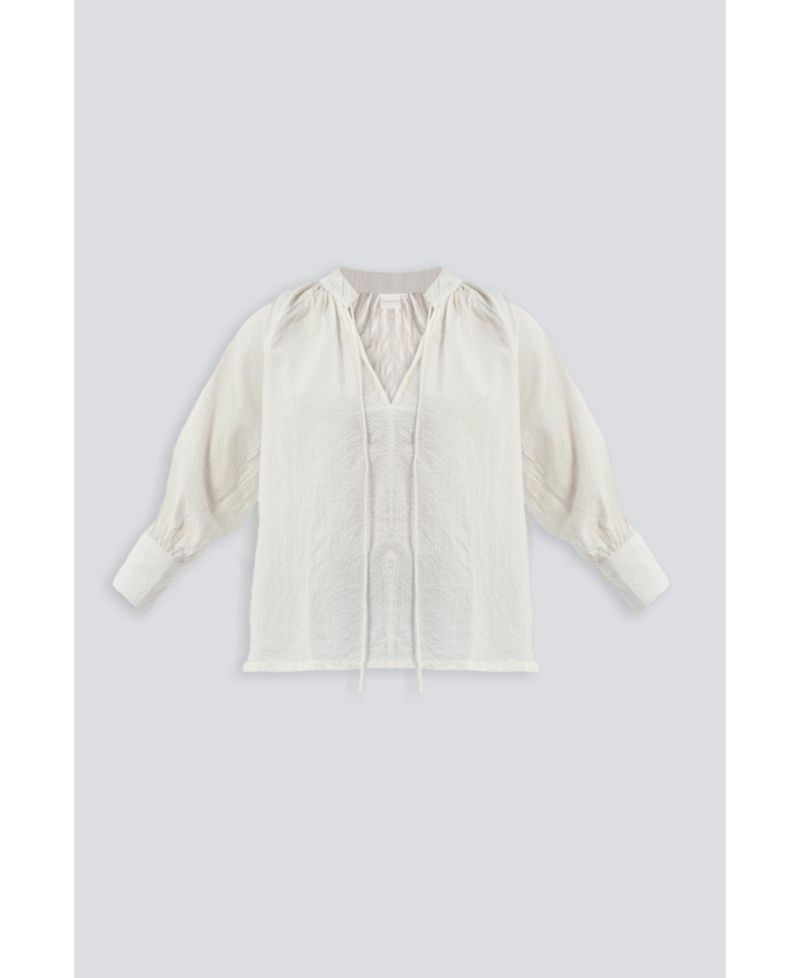 Women's Relaxed Fit Top with Front-tie in Cream