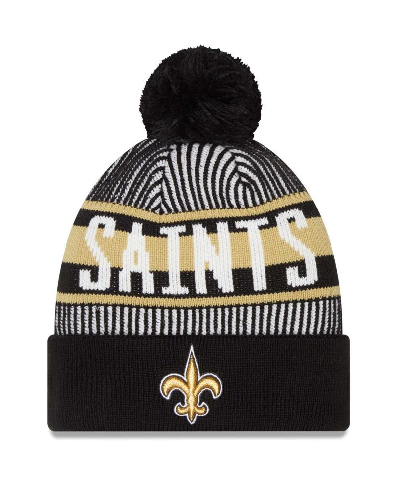 Men's Black New Orleans Saints Striped Cuffed with Pom Knit Hat