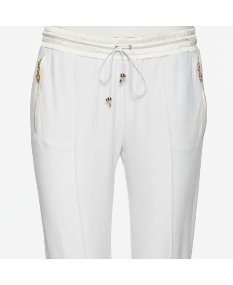 Women's White Cotton Rib Knit Detailed Cropped Joggers