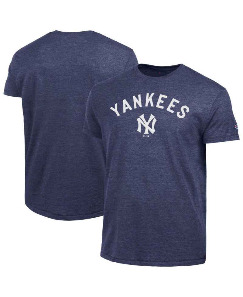 Men's Navy New York Yankees Cooperstown Wordmark Lockup Tri-Blend T-Shirt