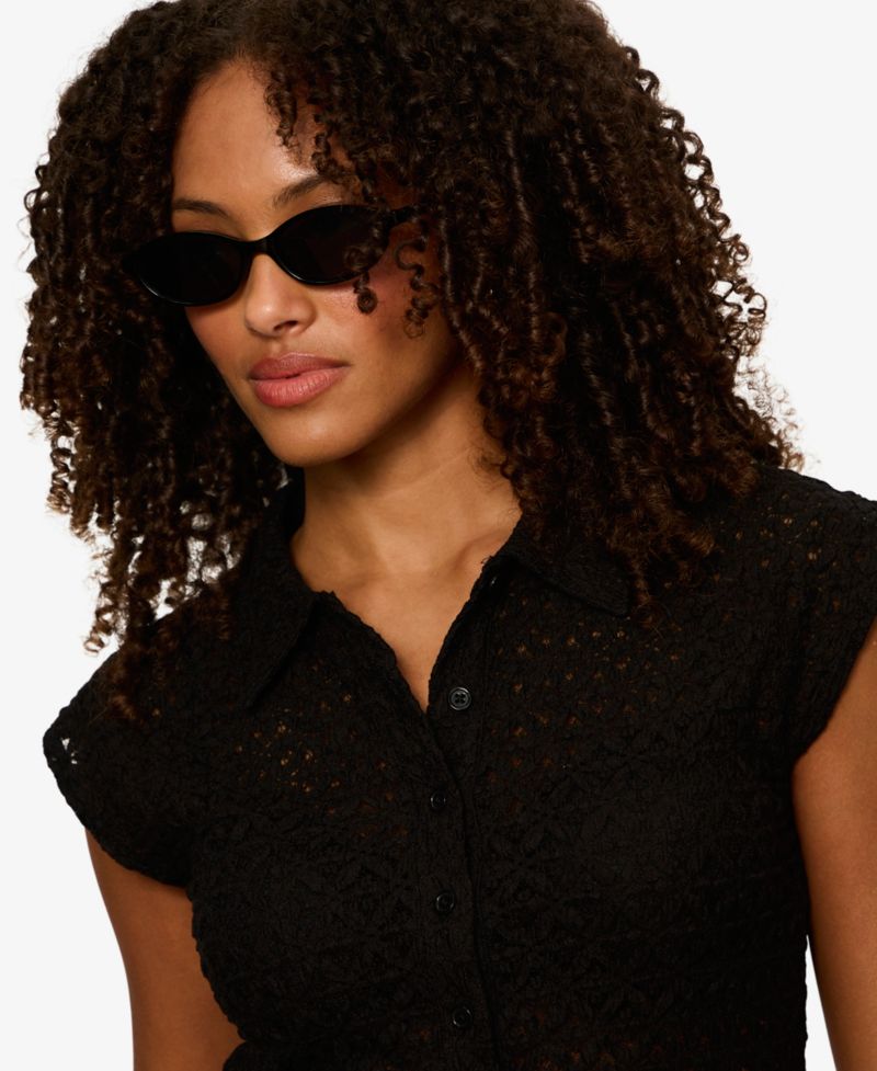 Women's Lace Muscle Sleeveless Collared T-Shirt