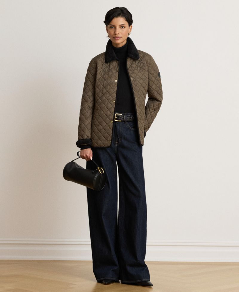 Women's Faux-Sherpa-Collar Quilted Coat