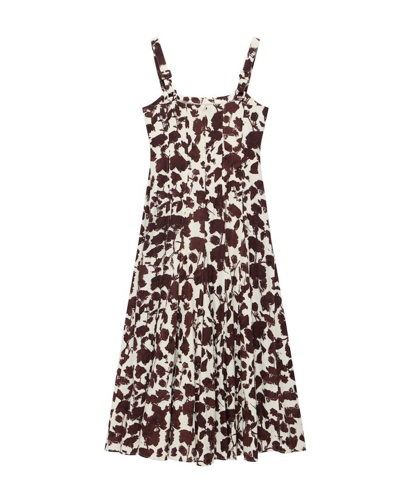 Women's Floral-Print Sleeveless A-Line Linen-Blend Midi Dress