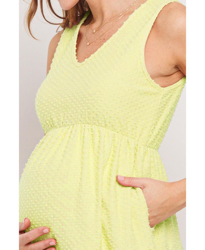 Women's Swiss Dot Sleeveless Tiered Dress with Pockets