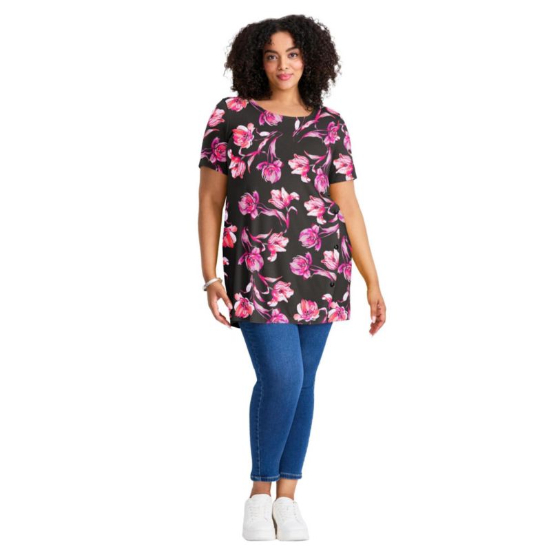 Women's Plus Size Button Detail Tunic Tee