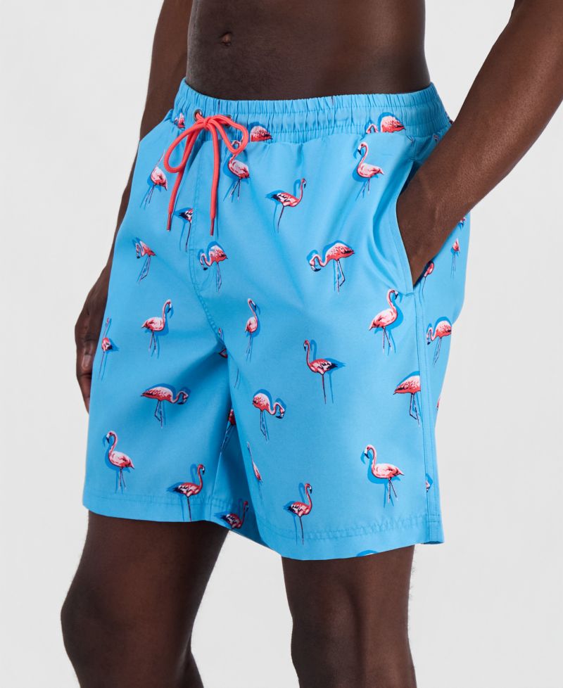 Men's Quick-Dry Performance Flamingo-Print 7" Swim Trunks