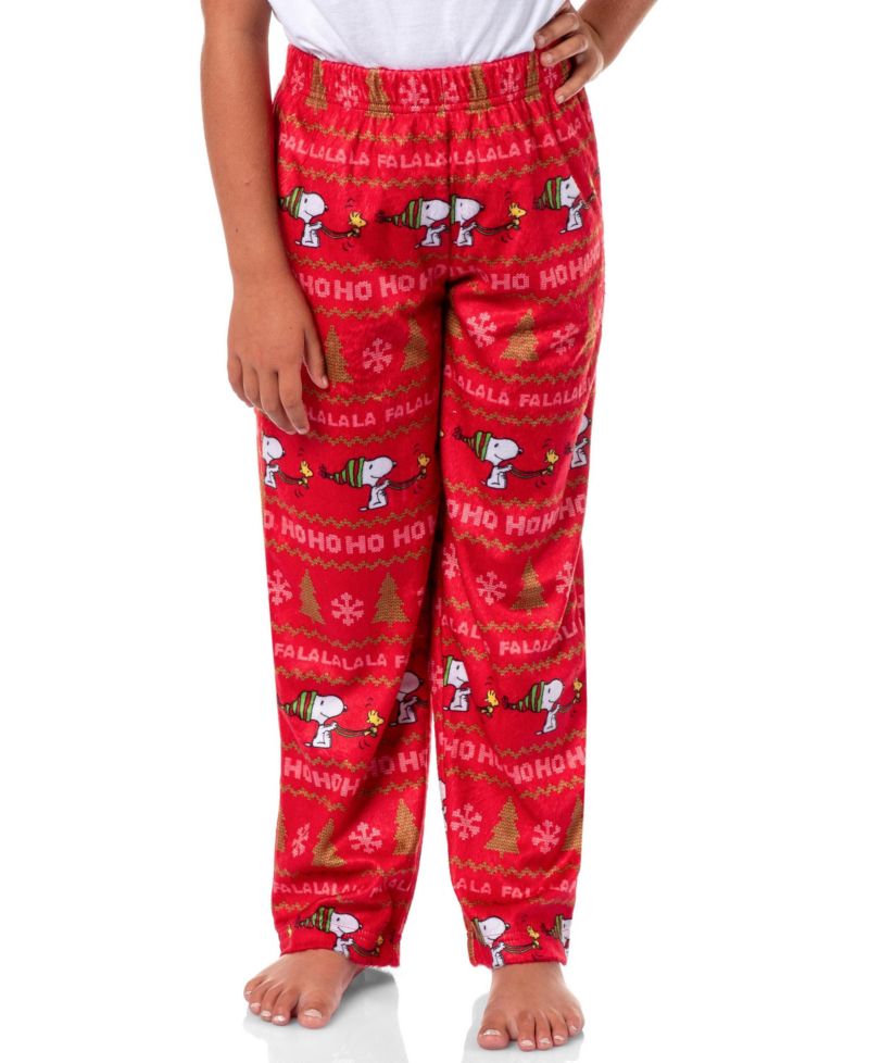Snoopy Girl's Christmas Sweater Sleep Tossed Print Pajama Pants For Kids
