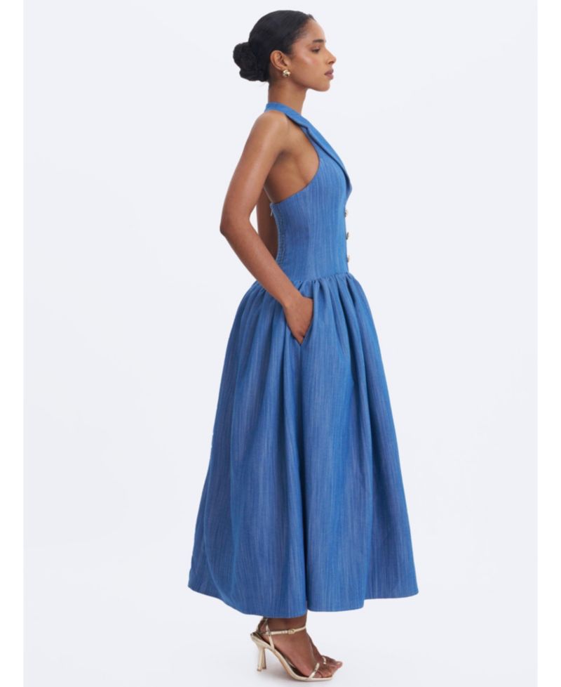 Women's Xyan Halter A-Line Sleeveless Denim Dress