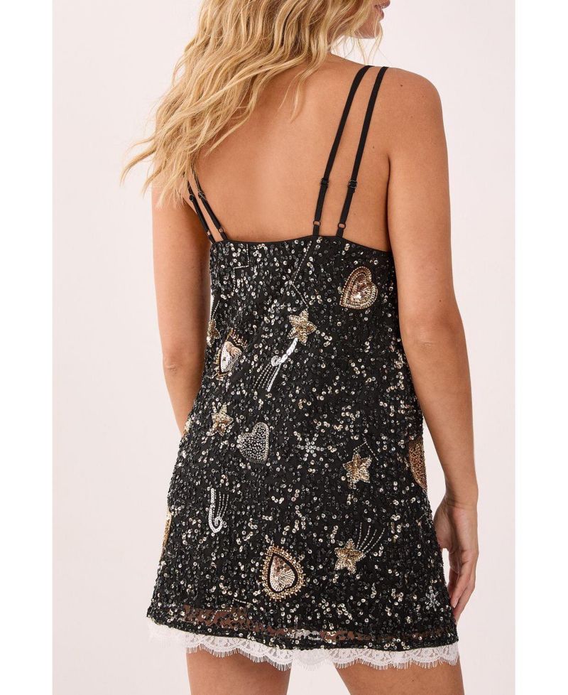 Women's Tattoo Heart Lace Trim Mini Dress