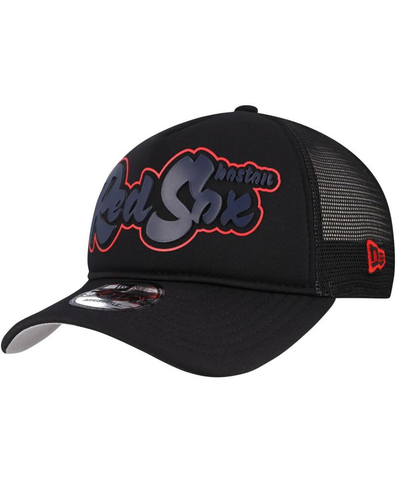 Men's Black Boston Red Sox Retro Bold A-Frame Trucker 9FORTY Adjustable Hat