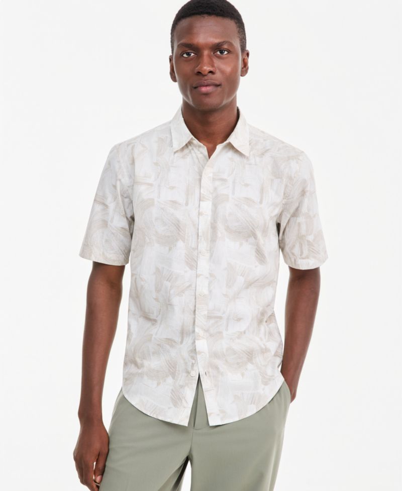 Men's Brushed Geometric Poplin Short-Sleeve Shirt