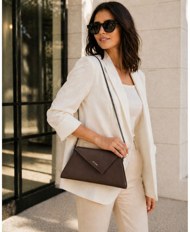 Women's Saffiano Leather Envelope Clutch Purse Crossbody Shoulder Evening Bag Elegant Handbag with Chain Strap