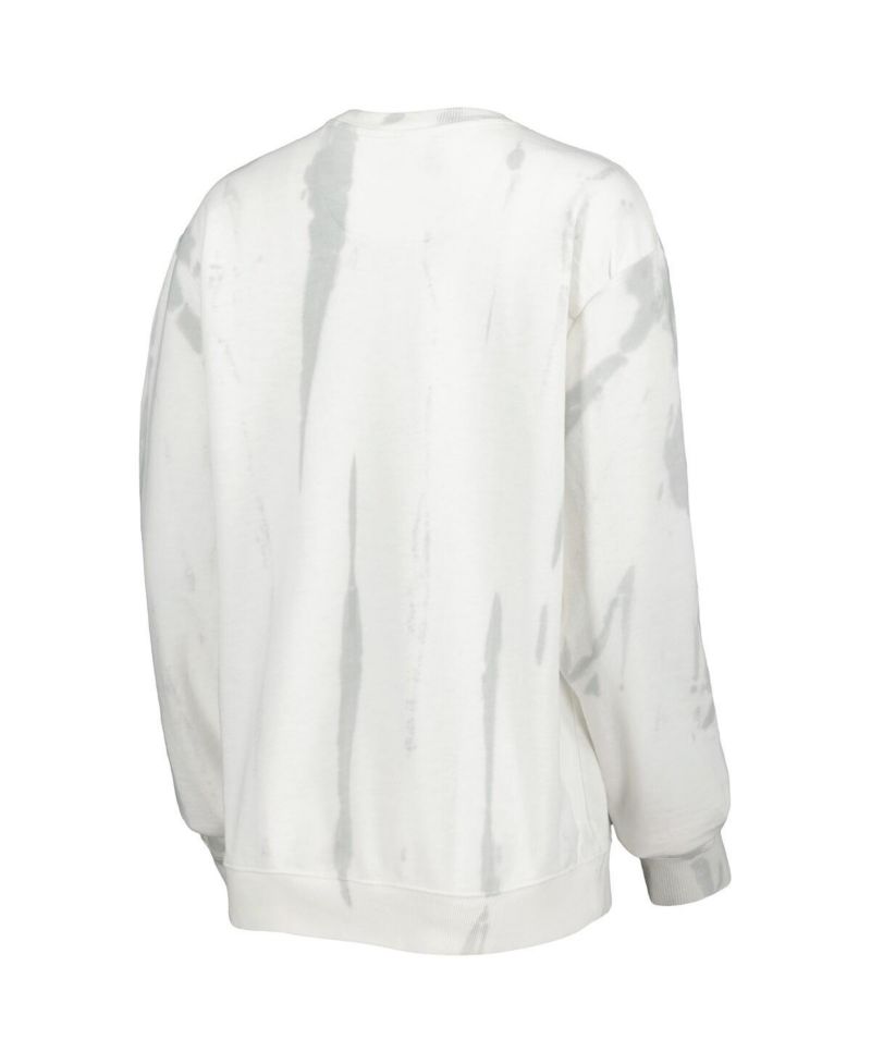 Men's White, Silver Michigan Wolverines Classic Arch Dye Terry Crewneck Pullover Sweatshirt