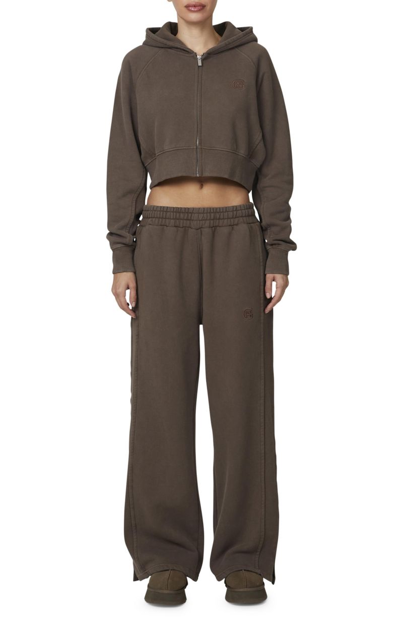 Women's Ribbed Emblem Crop Zip Hoodie