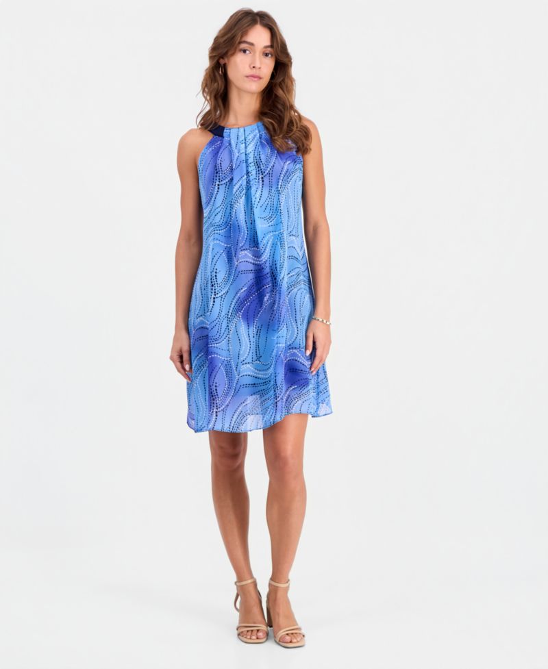 Petite Printed Sleeveless Trapeze Dress