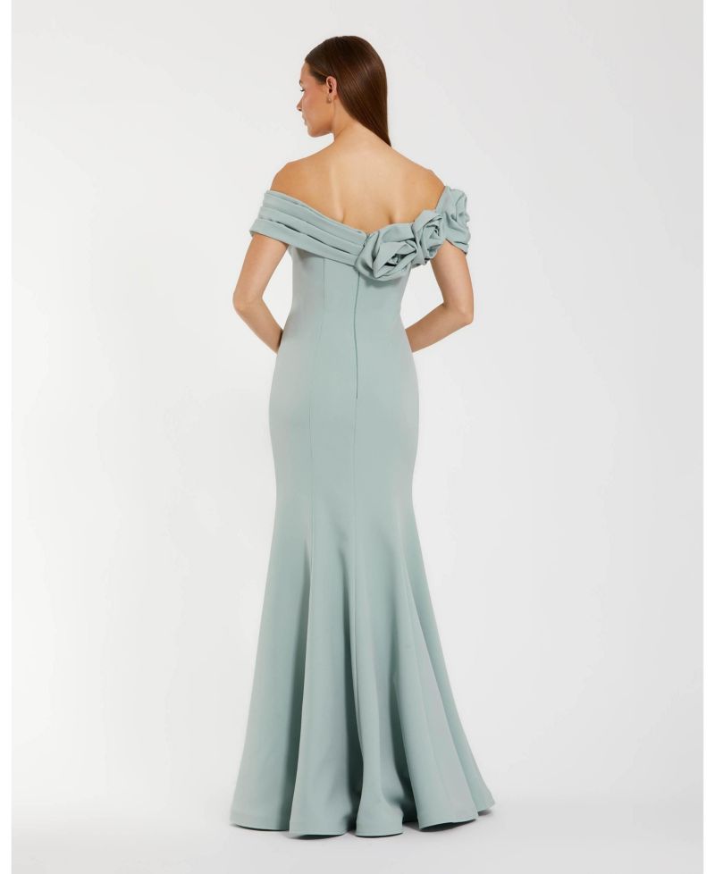 Women's 3D Floral Crepe Off The Shoulder Gown.
