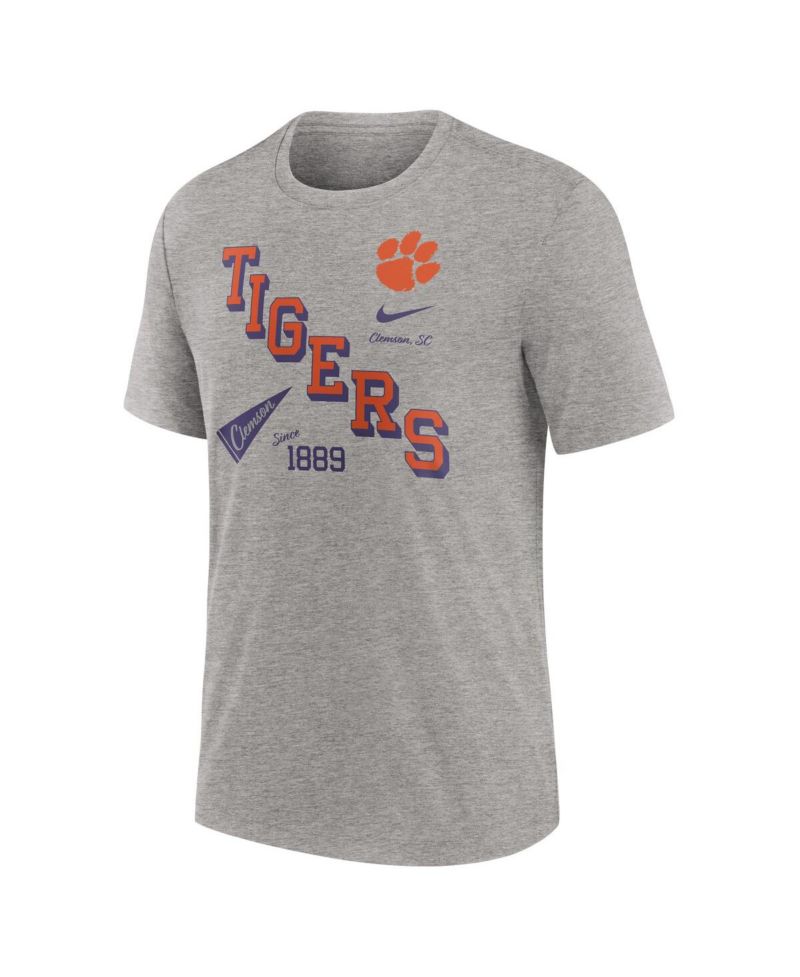 Men's Heather Gray Clemson Tigers Blitz Roll Call Tri-Blend T-Shirt