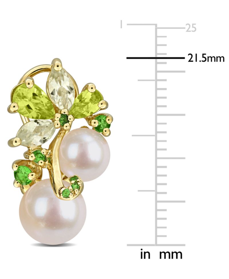 Colored Cultured Freshwater Pearl (6 & 8mm) & Multi-Gemstone (2-5/8 ct. t.w.) Cluster Earrings in 18k Rose Gold Flash-Plated Sterling Silver