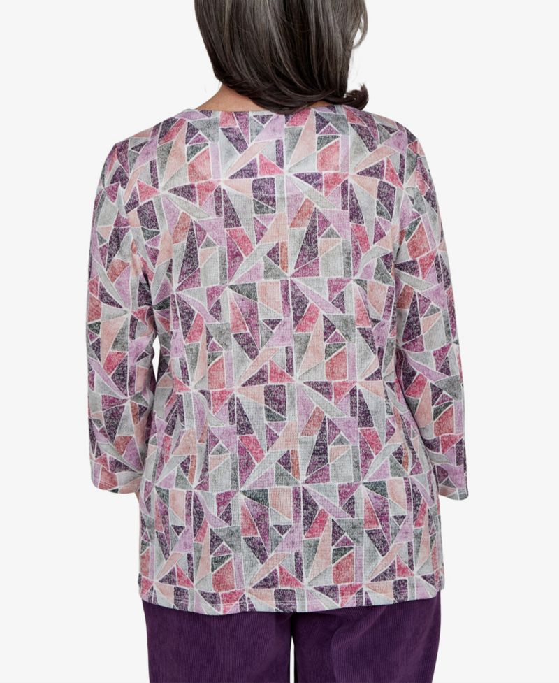 Petite Geometric 3/4-Sleeve Crew Neck Top