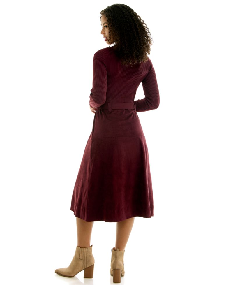 Juniors' Mock Neck Long-Sleeve A-Line Sweater Dress