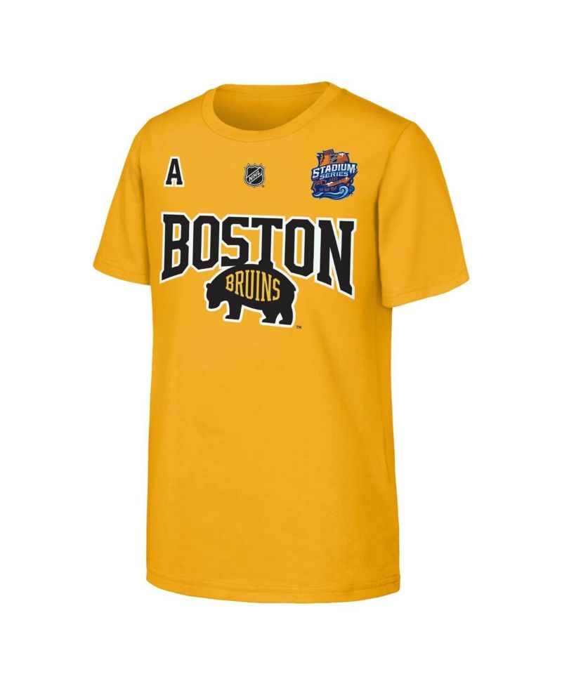 Big Boys and Girls David Pastrnak Gold Boston Bruins Alternate Captain 2026 Stadium Series T-Shirt
