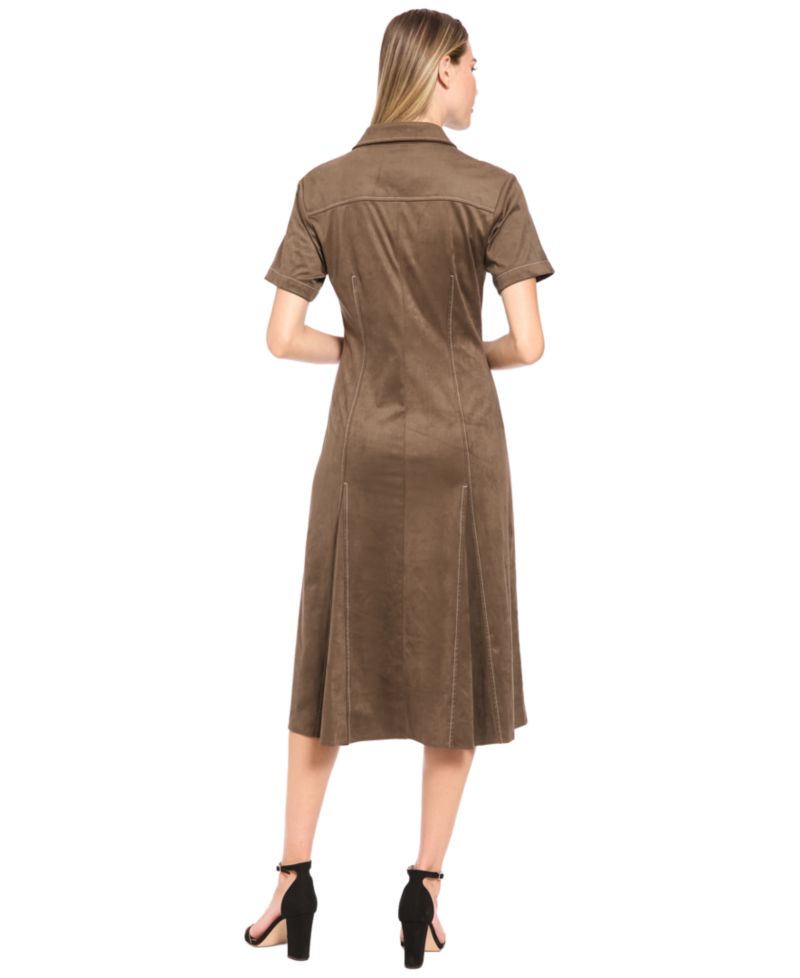 Women's Collared Button-Front A-Line Midi Dress