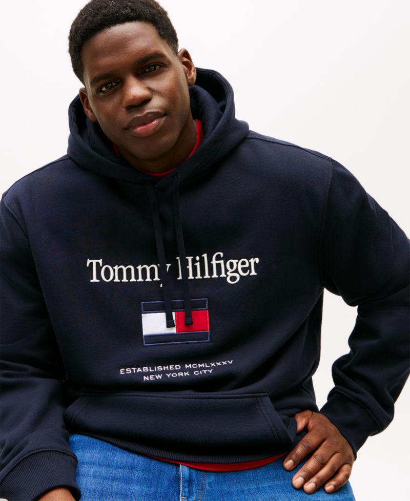 Men's Big & Tall Embroidered Flag Hooded Sweatshirt