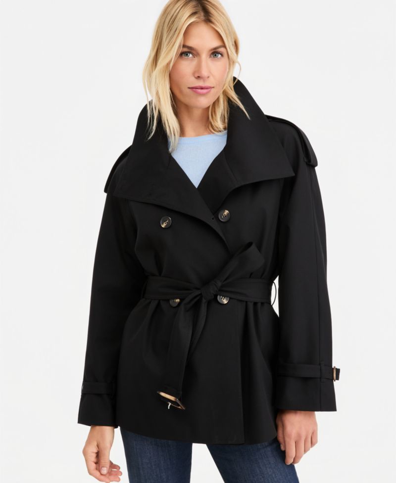 Women's Funnel-Neck Belted Trench Coat