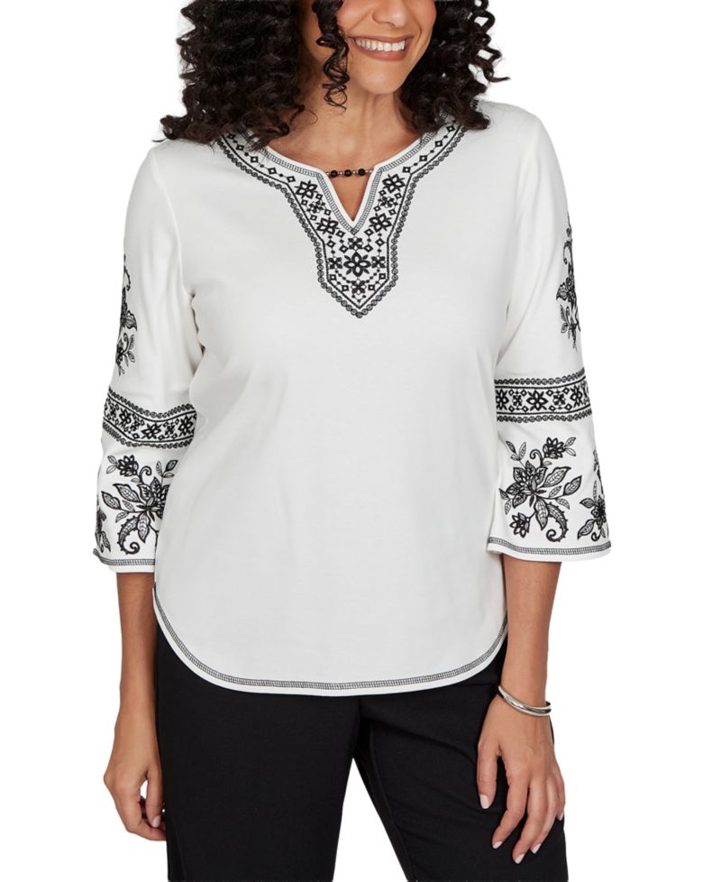 Women's Knit 3/4-Sleeve Keyhole Neck Blouse