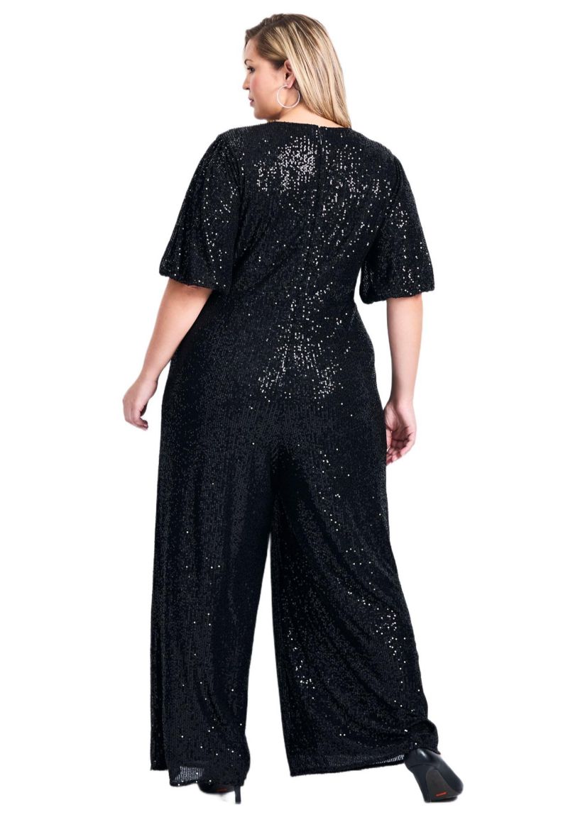 Women's Plus Size Nada Sequin Puff Sleeve Jumpsuit