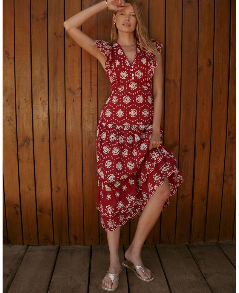 Women's Floral-Print Ruffle Drop-Waist Midi Dress