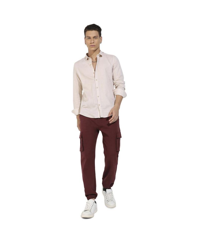 Men's Beige Basic Oxford Shirt