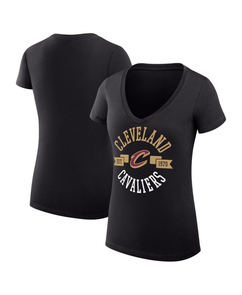 Women's Black Cleveland Cavaliers Large City Logo Fitted V-Neck T-Shirt