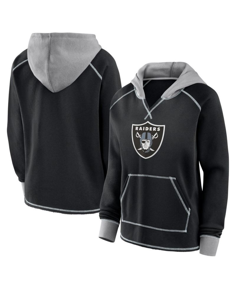 Women's Black Las Vegas Raiders Boom Fleece Pullover V-Neck Hoodie
