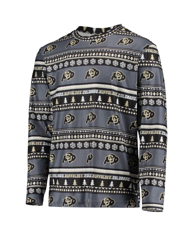 Men's Black Colorado Buffaloes Ugly Sweater Long Sleeve T-shirt and Pants Sleep Set
