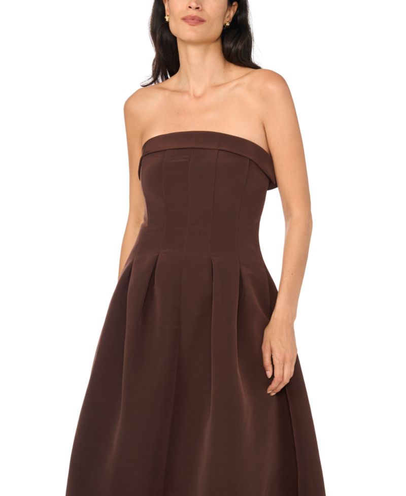 Women's Fit & Flare Pleated Strapless Midi Dress