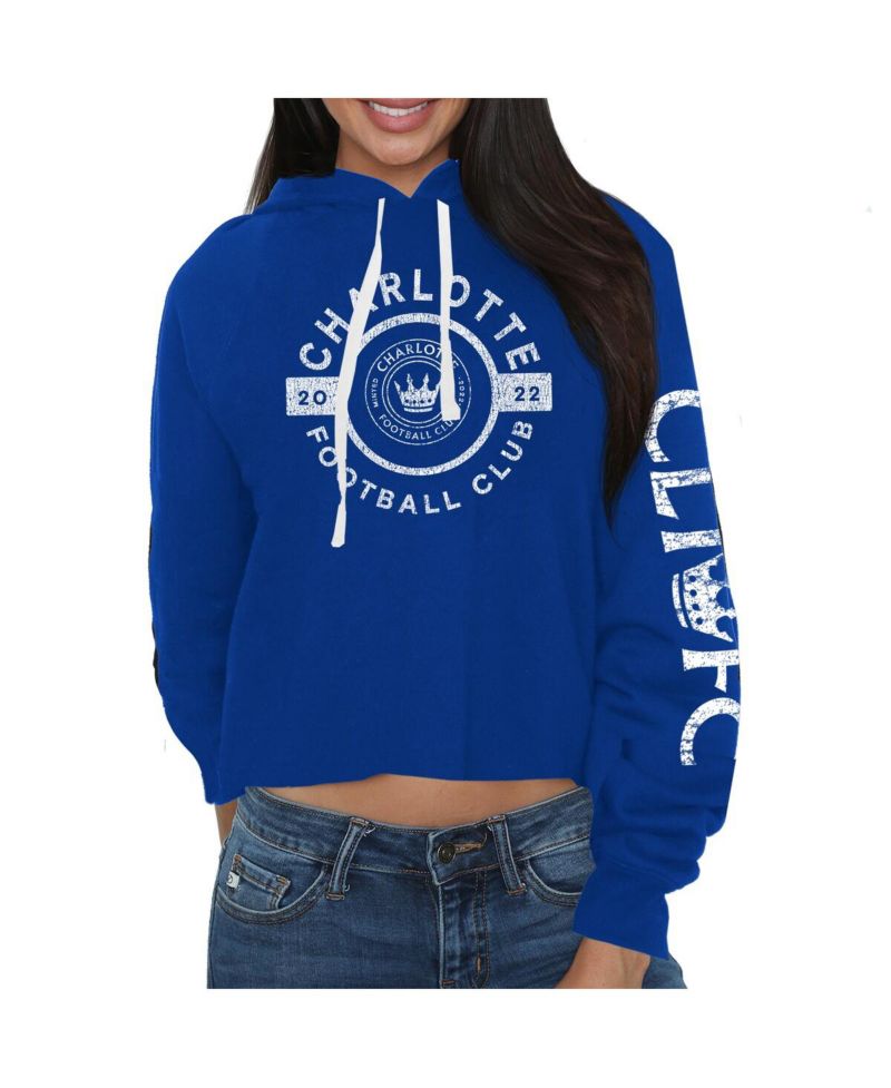 Women's Blue Charlotte FC Crop Pullover Hoodie