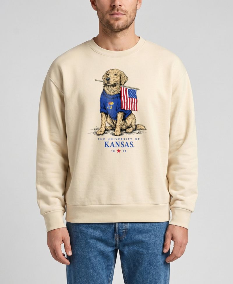 Men's Kansas Jayhawks Americana Good Boy Dropped-Shoulder Fleece-Lined Graphic Sweatshirt