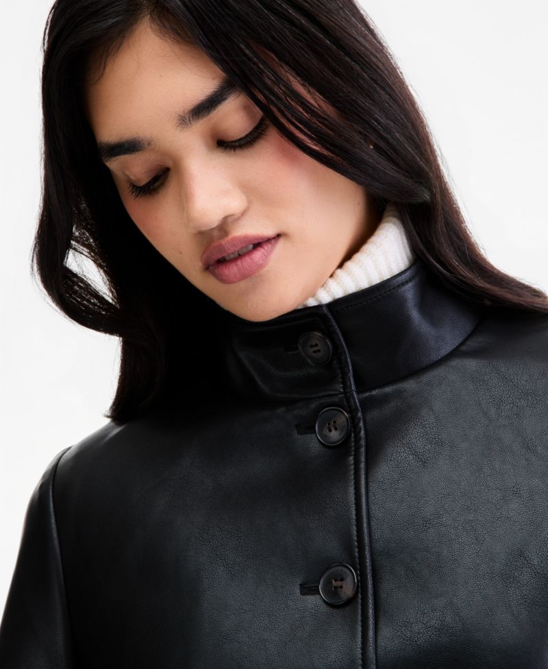 Women's Faux Leather Stand Collar Jacket