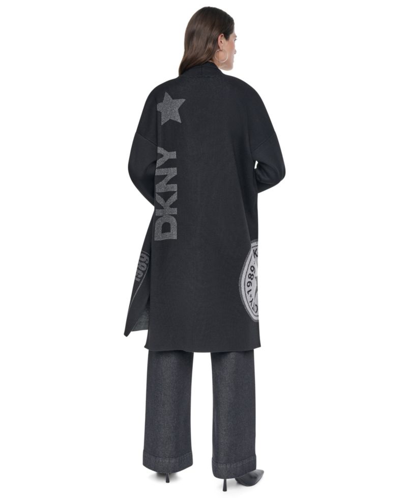Women's Oversized Lurex Patch Open Front Cardigan Sweater