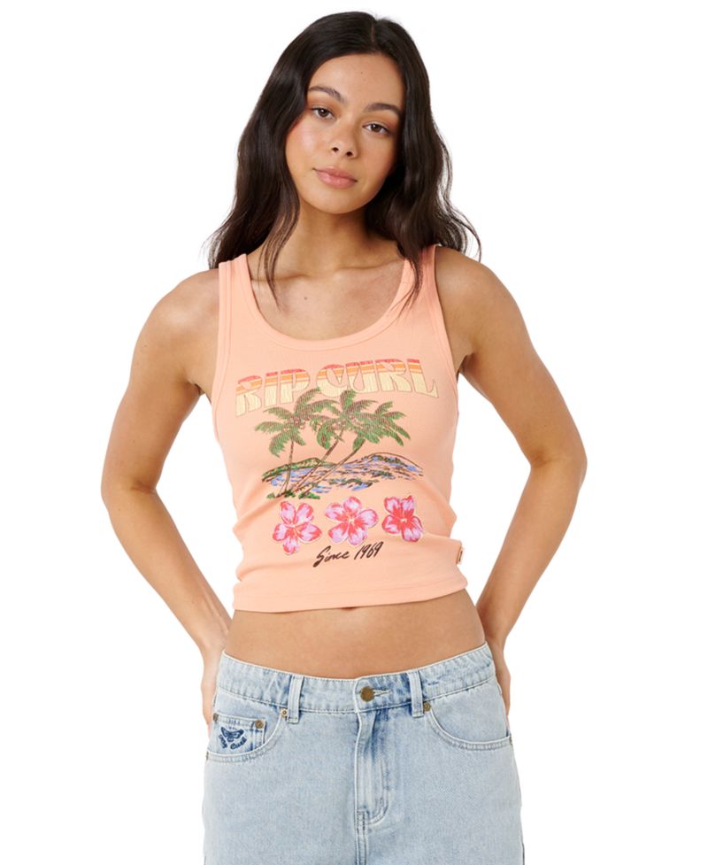 Women's Hayley O Ribbed-Crop Graphic Scoop-Neck Tank Top